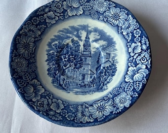 Vintage Liberty Blue Saucer Old North Church Staffordshire England Scene