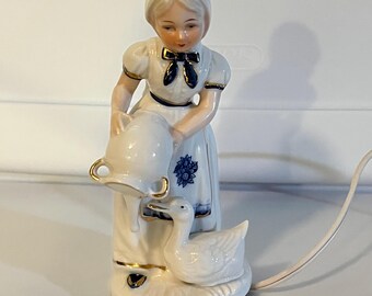 Vintage IW Rice & Co Porcelain Dutch Girl Figurine Night Light