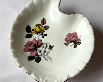 Vintage Royal Dover Bone China England Rose Pattern Trinket Dish