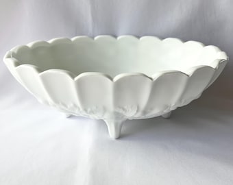 Vintage Milk Glass Large Oval Footed Fruit Bowl from Indiana Glass Co. 1950's