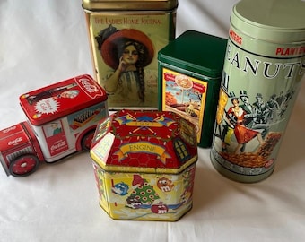 Lot of 5 Vintage Tins Of Various Sizes and Genres