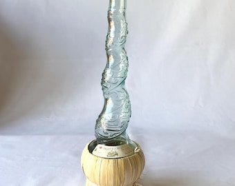Vintage Empty Bottaro Clear Spiral Glass Wine Bottle Raffia Wrapped Italy