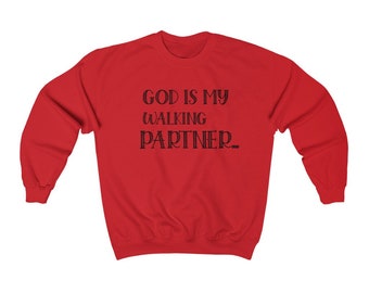 God is my walking partner unisex sweatshirt is a Divine Coziness unisex sweater that Embraces heavenly warmth  crafted for lasting comfort.