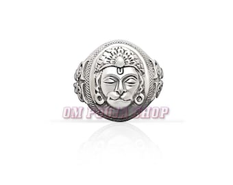 Hanuman Ring, 925 Sterling Silver Hanuman Ring, Anjaneya Swamy Ring, Shri Hanuman Ring, Silver Hindu Ring