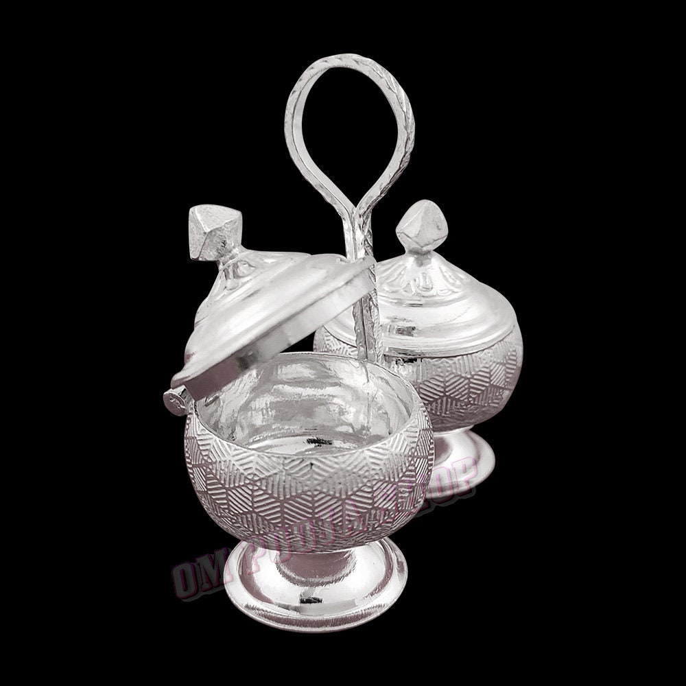 Haldi Kumkum Containers in Pure Silver Haldi Kumkum Designer box/Karanda, Silver Kumkum Holder