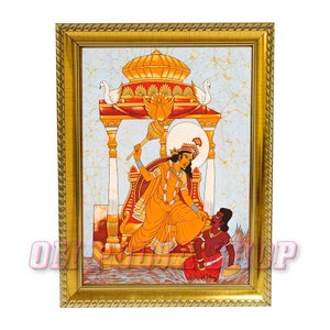 Bagalamukhi Mata Photo in Wooden Frame Ma Pitambara print, Kalyani devi, Hindu tantra deity Indian goddess, divine art, sacred feminine