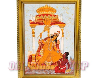 Bagalamukhi Mata Photo, Wooden Frame, Hindu Goddess Art Print (6x8 inches) - Om Pooja Shop