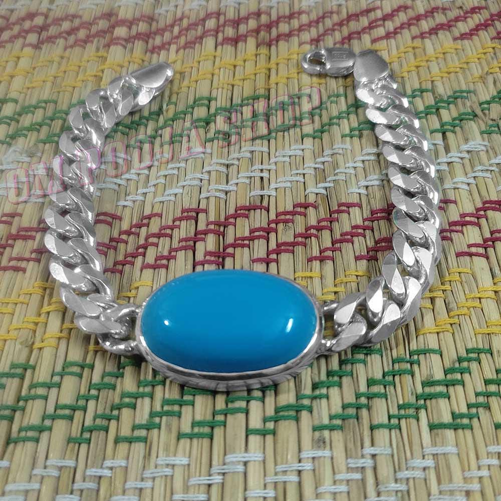 Bracelet Argent Pur Fait Main Avec Turquoise - Style Salman Khan, Neuf Sans Emballage