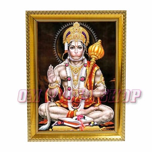 Hanuman in Sitting Pose in Photo Frame Personalized Gift For Hindu Friends & Family, Traditions For Home Away From India