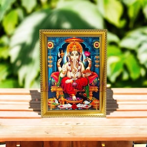 Cadre photo Lord Ganesha, photo ganpati de haute qualité, cadre photo Ganesh à accrocher au mur, table photo God Ganpati et salle de pooja OmPoojaShop