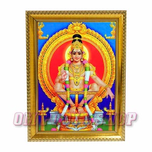 Ayyappa Swamy Photo Frame Sastha Sabarimala Picture Frame With Photo Print - Hindu Prayer Room / Mandir / Temple - Matte Laminated