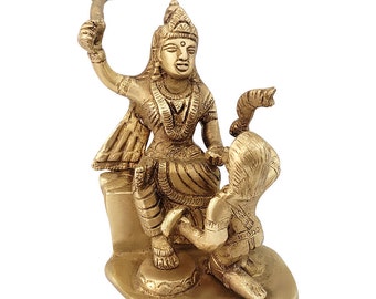 Brass Baglamukhi Mata Statue – Powerful Hindu Devi Sculpture for Protection & Victory | Om Pooja Shop