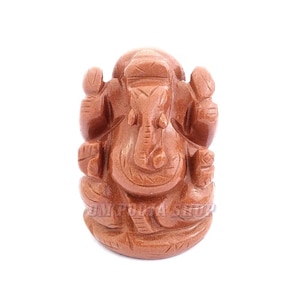 Red Sunstone Handmade Ganesha Statue | Lord Ganpati Cystal Idol | Jasper Gemstone God Ganesha Statue - Reiki/Chakra/Healing OmPoojaShop