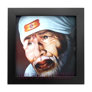 Lord Sai Baba Premium Hindu God | Spiritual God Photo for Wall, Table, Pooja Room | High Quality Printed Sai Baba Photo Freme OmPoojaShop