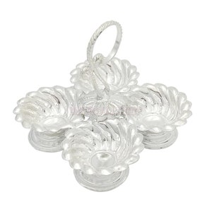 Sudarshan Haldi Kumkum Containers in Sterling Silver  Haldi Kumkum Designer box/Karanda, Silver Kumkum Holder
