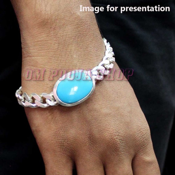 Buy Om Pooja Shop Salman Khan Turquoise/Firoza Silver Bracelet, 8.5 Inch at  Amazon.in