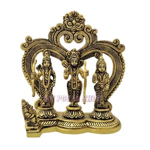 Ramdarbar Statue In Brass, Ram Family, Ram/Laksman/Sita With Hanuman Pure Brass Idol, Lord Ram Murti, Hindu God Brass Statue OmPoojaShop