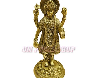 Brass Lord Dhanvantari Statue - Hindu God Vishnu Idol, Home Decor - Om Pooja Shop