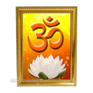 Om Photo Frame Yellow Background (Size_6x8 inches) Om Yoga Symbol Wall Art Printable | Watercolor Aum Poster | Yoga Wall Decor