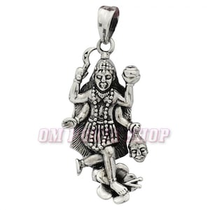 Goddess Kali Ma Sterling Silver Pendant | Hindu Goddsess Locket Necklace | Mahakali Silver Pendant For Men | Kali Statue Locket OmPoojaShop