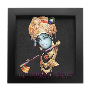 Lord Krishna Photo Frame, Krishna Painting, Digital Art Painting, Radha Krishna Photo, High Quality Picture Krishna With Flute OmPoojaShop