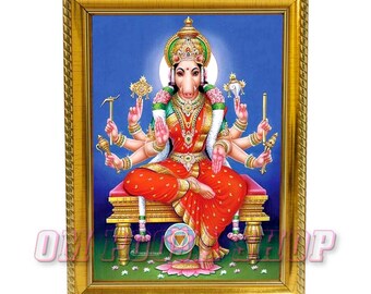 Varahi Devi Photo Frame, Hindu Art, Golden Synthetic Wood Frame - Om Pooja Shop
