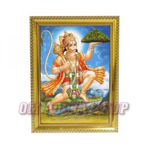 Lord Hanuman with Flying Pose in Photo Frame Personalized Gift For Hindu Friends & Family, Traditions For Home Away From India