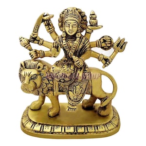 Adi Shaki Mata Durga Idol en laiton Devi Durga Idol, Shero Wali Mata, Déesse Durga avec Lion, Durga pour la maison, Temple, Bureau, Cadeaux, Pooja.