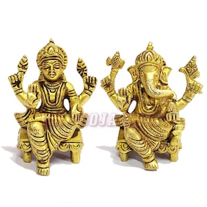 Lakshmi Ganesh Idol in Brass Ganesh Lakshmi pair, Lakshmi Ganesh for Temple, Pooja, office, gifts,Elephant God statue, Dhan Laxmi idol