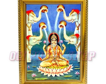 Kamala Devi Photo Frame, Hindu Goddess, Golden Synthetic Wood Frame
