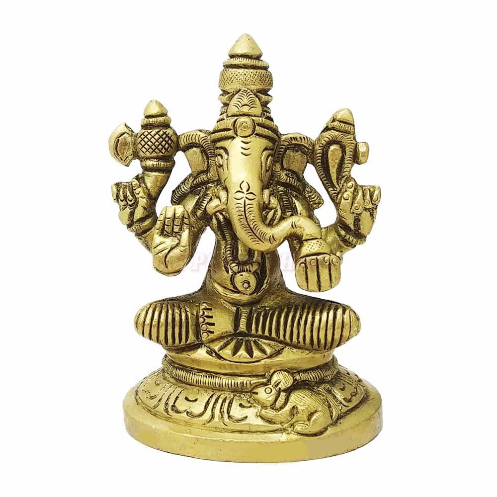 Ganpati Bappa Brass Sculpture/Ganesh Sculpture Religious Home Temple/Puja Brass, Hindu God of Luck, Brass Ganesha Figurine Mandir