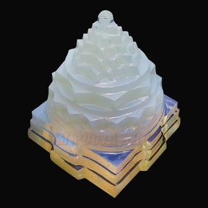 Natural Opal Quartz Shree Yantra, Opal Quartz Crystal Stone Shri Yantra, Semiprecious Gemstone Money Pyramid Yantra - 184 grams OmPoojaShop