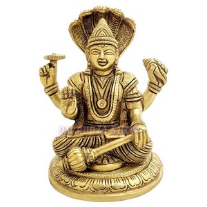 Lord Vishnu Brass Idol | Indian God Vishnu Statue | Hindu God Murti Sculpture | Handcrafted Brass Statue Home Decor, Pooja Room OmPoojaShop