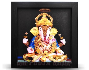 Ganesha Photo Frame, Hindu God Art, Pooja Room Decor - Om Pooja Shop