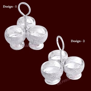 Three Cups Haldi Kumkum Container in Silver Haldi Kumkum Designer box/Karanda, Silver Kumkum Holder