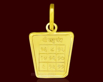 Rahu Yantra Locket / Pendant in Pure Copper with 24K Gold Plated Blessed and Energized Navgraha Planetary Locket Om Pooja Shop