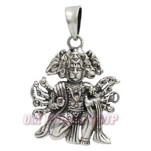 Sterling Silver Panchamukhi Hanuman Pendant: Unisex Hindu Jewelry