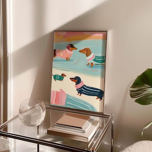 Dachshund Wall Art Pretty Winter Dachshunds Wall Print in Pastel Colors Sausage Dog Wall Art Trendy Wall Art Dachshund Wall Decor Digital
