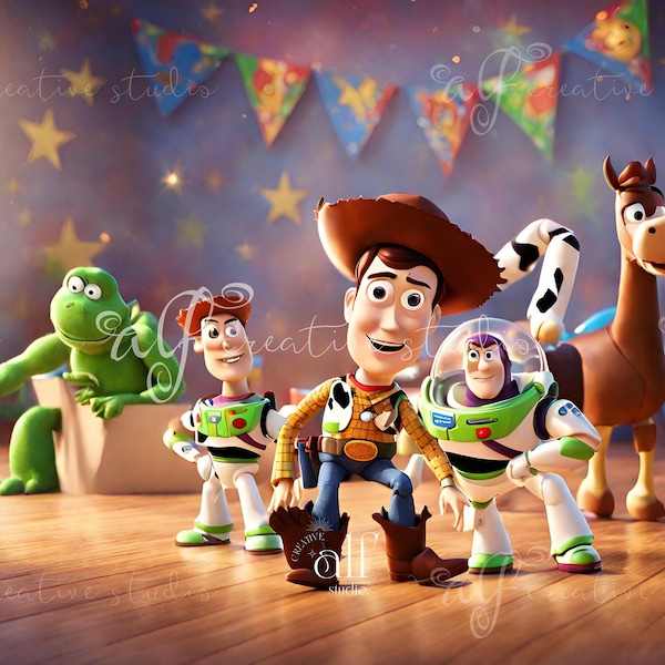 Toy Story Birthday Digital Backgrounds Toy Story Backdrop Cartoon Movie Wallpaper Movie Studio Decor Birthday Movie Photoshoot Overlays