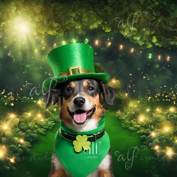 St. Patrick's Day Pets Background Digital Saint Patrick's Day Backdrops Printable Enchanted St. Patrick's Day Digital Pet Photo Props