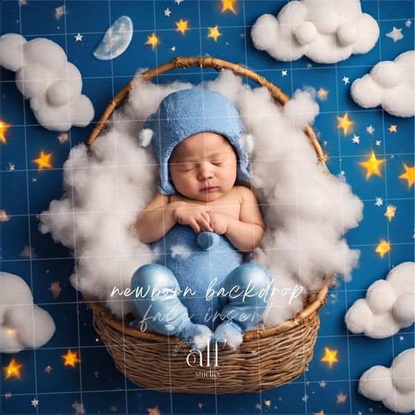 Star Boy Newborn Backdrop Celestial Add Face Insert Baby Background Blue Studio Overlay Stars Newborn for Boy Gift Backdrops 1st Birthday