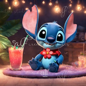 Arrière-plan au point Lilo and Stitch Décor de studio de couture Stitch Adventure Studio Papier peint numérique Stitch's World Studio Ohana Accessoires de studio