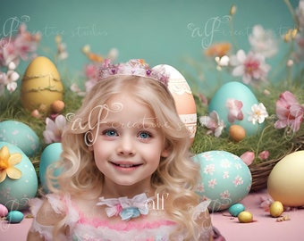 Easter Bunny Digital Backdrop: Springtime Egg Village Studio Decor