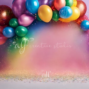 Birthday Party Decor Digital Colorful Balloon Arch Studio Enhancement Birthday Background Digital Download Rainbow Balloon Arch Studio Decor
