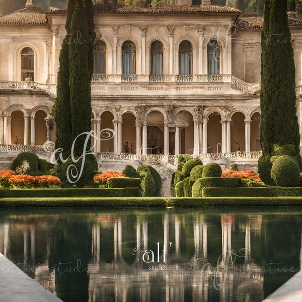 Italian Garden Studio Backdrops Italian Landscapes Composite Background Villa d'Este Reflections Photo Session Italy Garden Retreat Digital