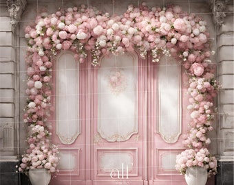 Candy StoreFront Backdrop Floral Store Overlays Pink Floral Door Backgrounds DIGITAL Candy Shop Front Photo Props Photography Overlays