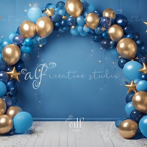 Blue Balloon Arch Digital Backdrop: Birthday Boy Studio Enhancement (Digital Download)