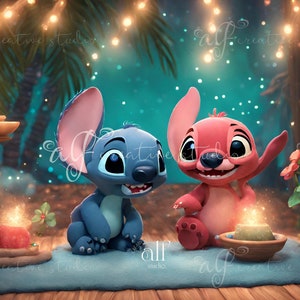 Fond de point point en téléchargement numérique, décor Studio point Lilo et Stitch, toile de fond Studio point composite, point tropical