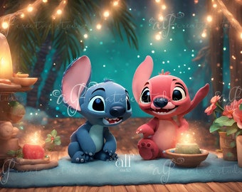 Tropical Stitch Studio Backdrop: Lilo and Stitch Digital Download