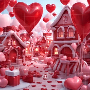 Valentines Candy Village Backdrop: Couples Photoshoot Overlay (Digital Download)
